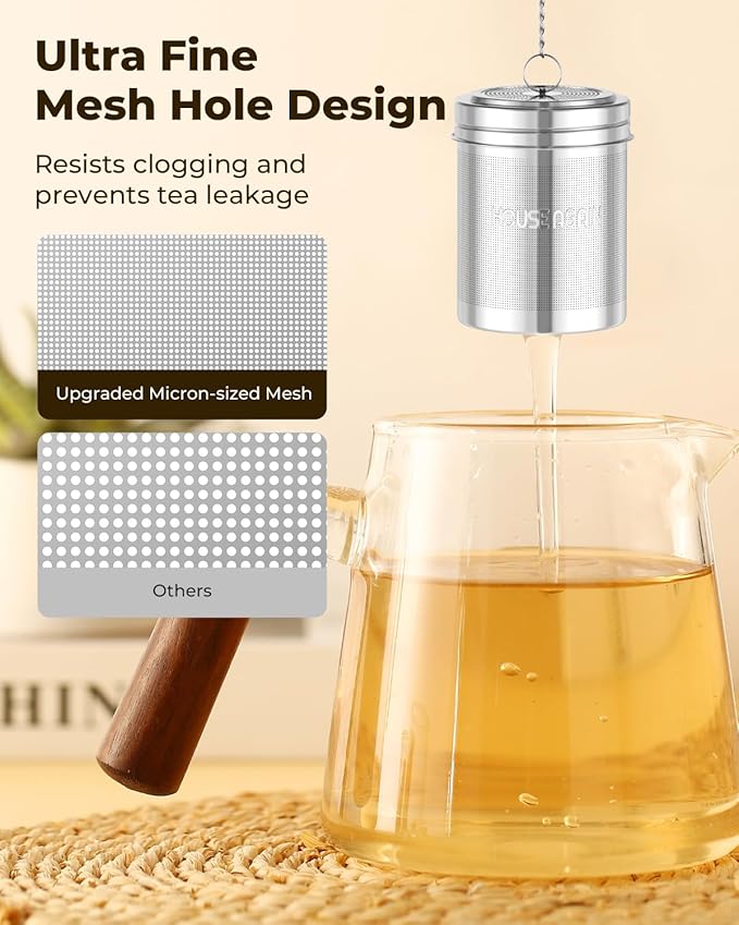 House Again Large Tea Infuser with Scoop, Extra Fine Mesh Tea Strainers for Loose Tea & Spice Infuser for Cooking, 304 Stainless Steel, Loose Leaf Tea Steeper for Brew Tea Spices & Seasonings