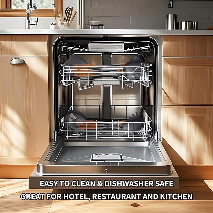 Stainless Steel Kitchen Utensils Set with Wood Handle, 18/10 Metal Cooking Utensils Set, 10-Piece - Spatula, Spoon, Ladle, Skimmer, Slotted Turners, Pasta Server, Fork, Masher(Dishwasher Safe)