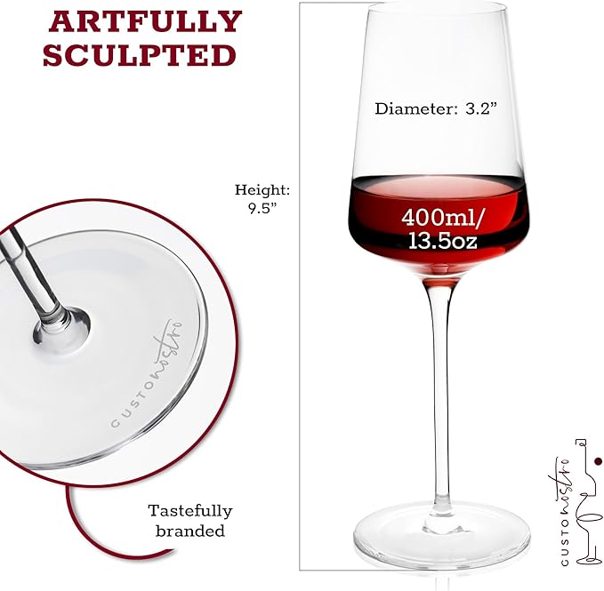 Gusto Nostro Crystal Wine Glasses Set of 2, 13.5 Oz Long Stem Modern Wine Glasses for White and Red Wine, Dishwasher Safe, Fancy, Elegant, Large and Tall Wine Glass for Wedding Christmas Anniversary