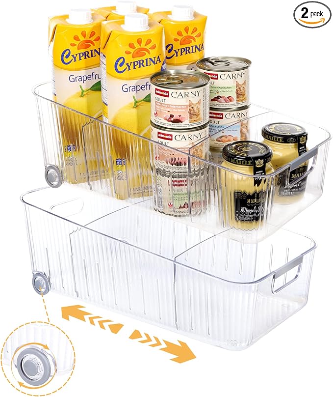 Refrigerator Organizers and Storage 2pcs Rolling Storage Bins Fridge Organizer BPA-Free Refrigerator Organizer for Deep Cabinet
