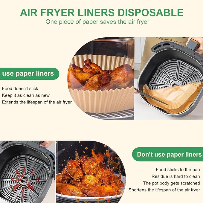 250 Pcs Air Fryer Liners Disposable 8 Inch Square - Paper Liner for 5-8 Qt, Non-Stick Oil-Resistant Parchment Paper for Ovens, Microwaves and Air Fryer Accessories