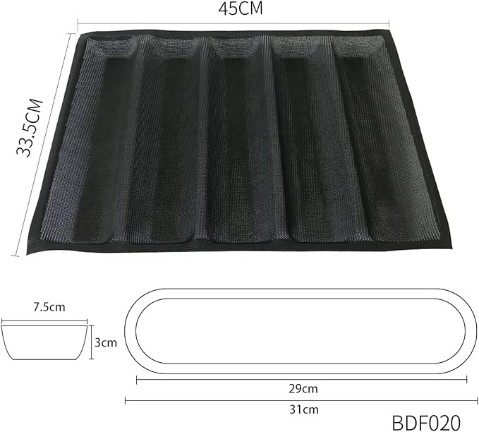 Bluedrop Hot Dog Molds Silicone Bread Forms Non Stick Bakery Trays For Roll Toasting 5 Loaves 12" Sheets