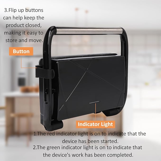 Sandwich Maker Panini Maker Electric Indoor Grill with Non-Stick Coated Plates, Opens 180 Degrees for Any Type or Size Food (H802D)