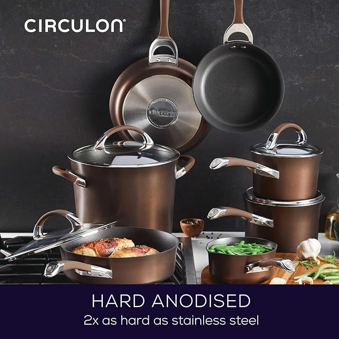 Circulon Symmetry Dishwasher Safe Hard Anodized Nonstick Cookware Pots and Pans Set, 11-Piece, Chocolate