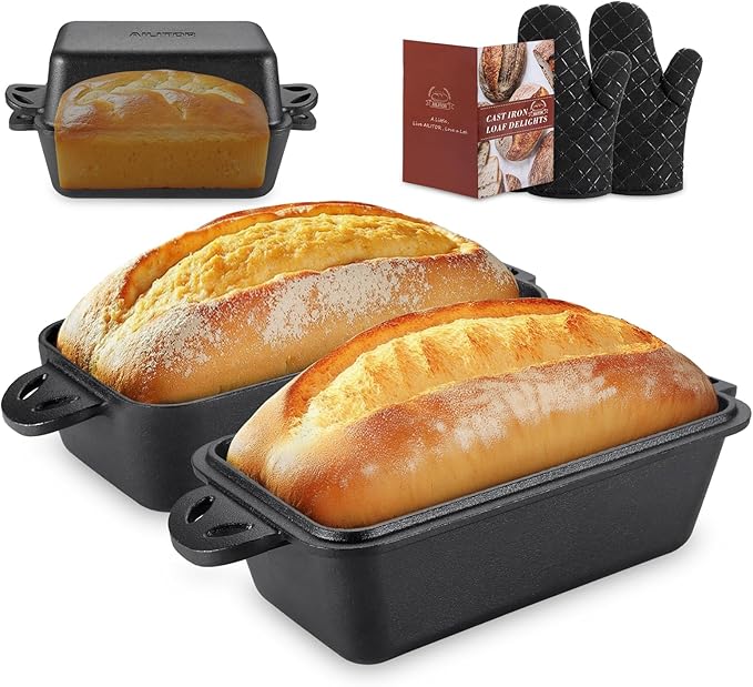 Cast Iron Loaf Pan with Lid 9x5 Inch - Bread Baking Pans for Homemade Bread, 2 Piece Set
