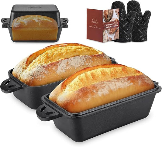 Cast Iron Loaf Pan with Lid 9x5 Inch - Bread Baking Pans for Homemade Bread, 2 Piece Set