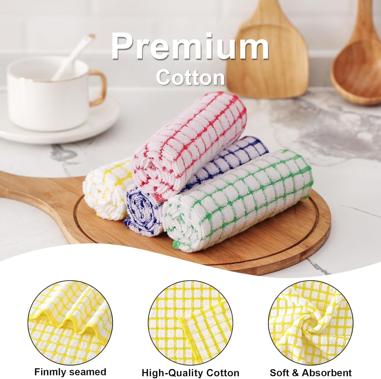 Kitinjoy Cotton 6 Pack Terry Kitchen Towels, 16 x 25 Inches Super Soft and Absorbent Dish Towels, Quick Drying Hand Towels for Kitchen Drying, Yellow
