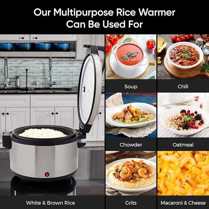 Tartle Commercial Rice Warmer and Soup Warmer - Warms 64 Cups Continuously for 12+ Hrs - Large Capasity, Non Stick & Keeps Rice Fluffy