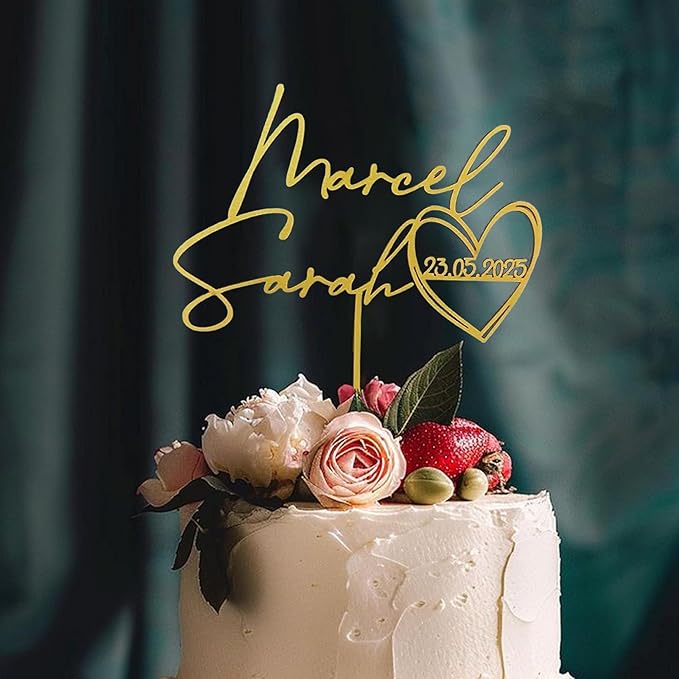 Personalized Wedding Cake Topper, Gold Cake Topper For Wedding, Rustic Weddings Cakes Topper, Personalized Acrylic or Wood Cake Decoration for Engagement, Anniversary, Bridal Shower 3