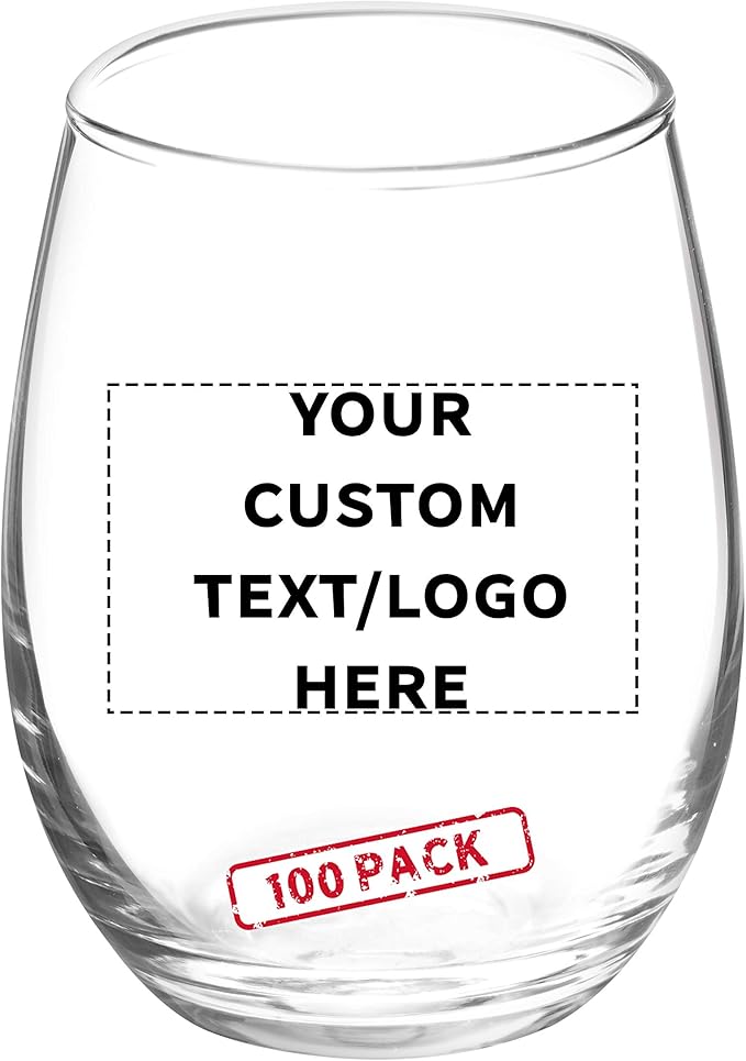 Custom Stemless Wine Glasses by ARC 5.5 oz. Set of 100, Personalized Bulk Pack - Perfect for Hotel, Bar, Restaurant or Lounge - Clear