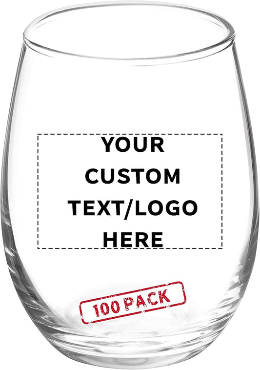 Custom Stemless Wine Glasses by ARC 5.5 oz. Set of 100, Personalized Bulk Pack - Perfect for Hotel, Bar, Restaurant or Lounge - Clear