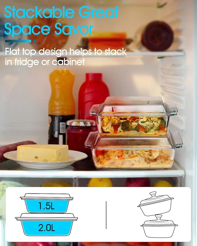 NUTRIUPS 6x6 Inches Square Glass Casserole Dish With Glass Lid - Microwave Safe Bakeware for Cooking