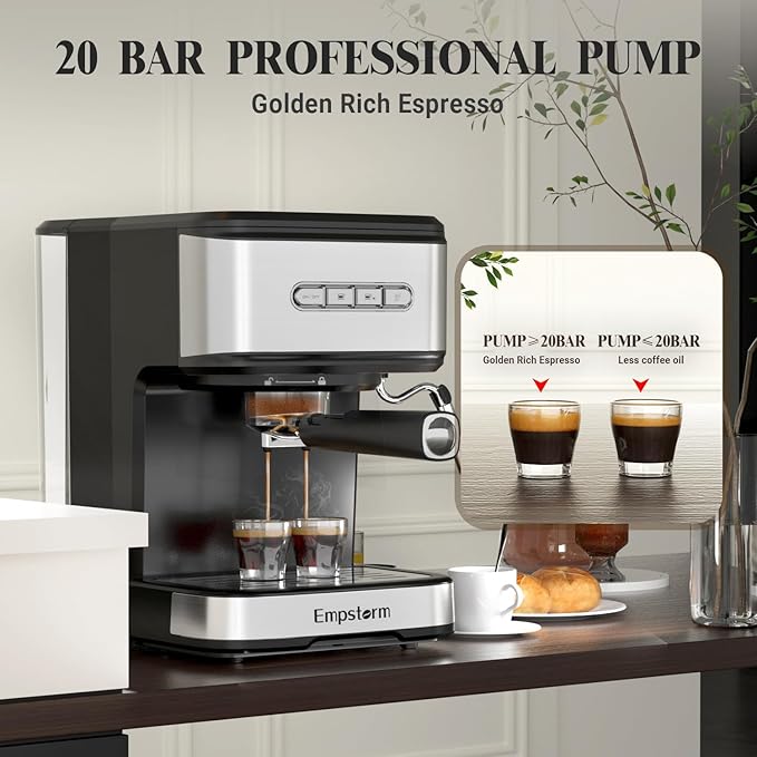 Espresso Machine 20 Bar, 2 in 1 Espresso Maker with Milk Frother Steam Wand for Latte and Cappuccino, Powder and Capsule Portafilter, 50oz Removable Water Tank Coffee Machine for Home-Silver