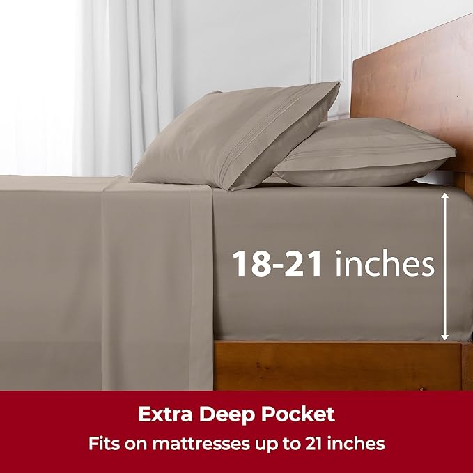 Mellanni Extra Deep King Sheets - 4 PC Iconic Collection Bedding - Hotel Luxury, Ultra Soft, Cooling Bed Sheets - Wrinkle, Fade, Stain Resistant (King, Tan)