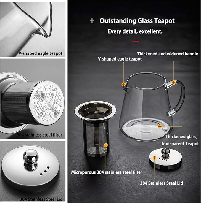 Glass Teapot (32oz/950ml) MJZQCD with Removable Stainless Steel Infuser,Glass Tea Pot transparent Stovetop tea Kettle,Blooming and Loose Leaf Tea Maker,Microwave & Dishwasher Safe