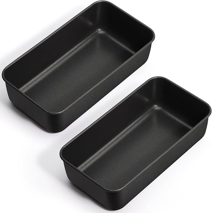 P&P CHEF Loaf Pan Set, 9 x 5 Inch Bread Pans, Stainless Steel Loaf Toast Baking Pans For Bread Meatloaf Lasagna Cake, Healthy & Non Toxic, Oven & Dishwasher Safe,(Black, 2Pcs)