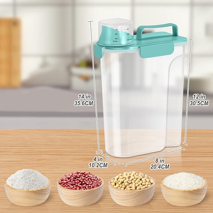Rice Storage Container 10 Lbs, Pet Cat Dog Food Storage Container with Larger Spout and Cup, Airtight Cereal Containers Storage Food Cereal Dispenser, Kitchen and Pantry Organization Bin-Green