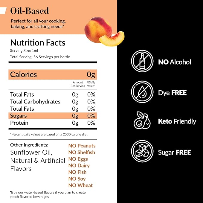 Dolce Flav Peach Extract (Oil-Soluble) 1 Gallon – Kosher, Sugar-Free, Concentrated Juicy Peach Flavoring for Baking, Chocolates & Desserts