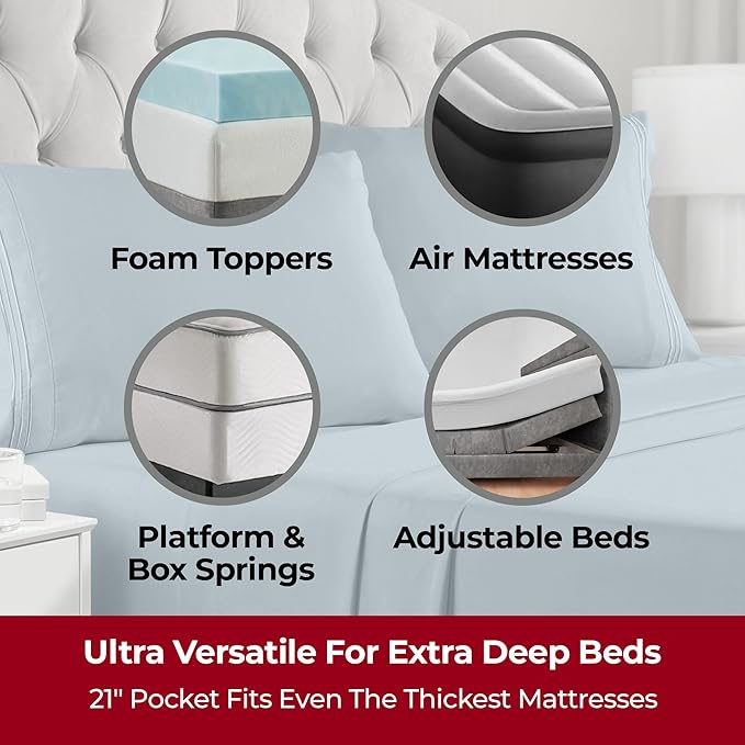 Mellanni Extra Deep Twin Sheets - 3 PC Iconic Collection Bedding - Hotel Luxury, Ultra Soft, Cooling Bed Sheets - Wrinkle, Fade, Stain Resistant (Twin, Spa Blue)