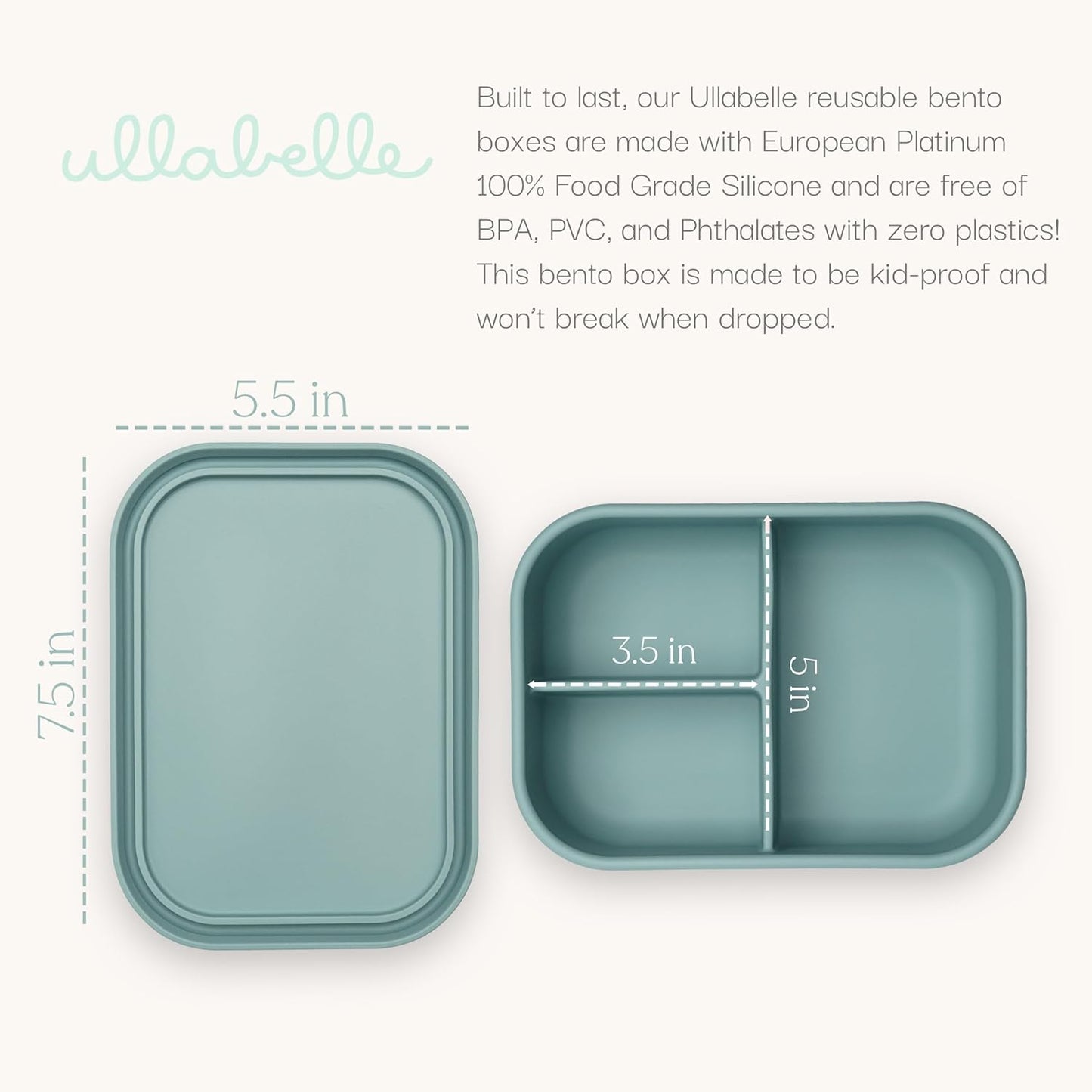 Ullabelle Leak Proof Bento Box Food-Grade Silicone Bento, BPA, Phthalate, Lead, & PVC Free - Bento Lunch Box for Daycare, Kids, & Adults - Leak Resistant Sets With Lids Snack Box Container (Blue)