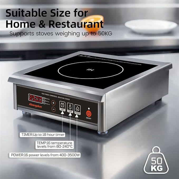 Commercial Induction Cooktop 3500W/240V Induction Burner 18-hour Timer Hot Plate for Kitchen Restaurants Abangdun (Single Burner)