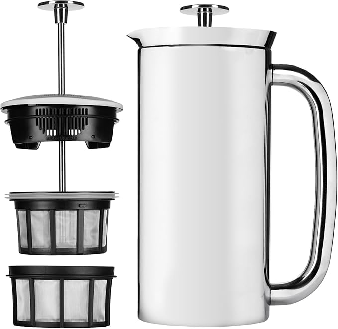ESPRO P7 French Press Coffee Maker - Double-Walled Stainless Steel Insulated with Micro-Filter, 18 Ounces, Polished Stainless Steel