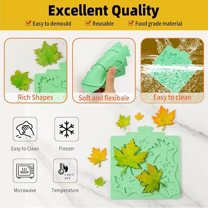 KALAIEN Leaf Molds Silicone,Leaves Chocolate Mold Fondant Molds Silicone for Clay Crafts Air Dry,3D Candy Gumpaste Moulds Set of 2 (Maple Leaf)
