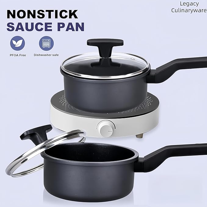 Nonstick Sauce Pan with Lid,2QT small pot, PFOA Free,Kitchen Pots Induction Pot,Black