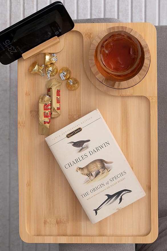 Sofa Arm Tray, Bamboo Large Couch Cup Holder, Portable Anti-Spill Sofa Armrest Tray for Beverage, Snacks, Phone, Remotes