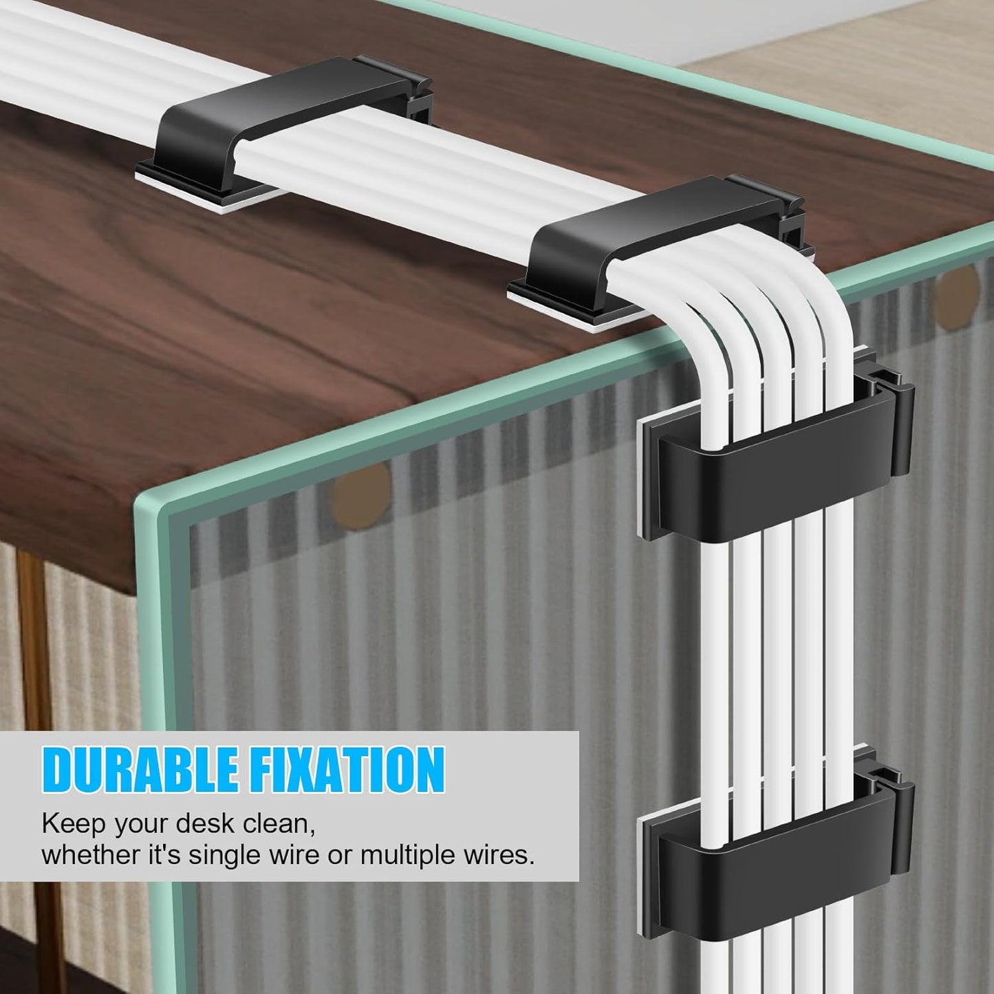 XHF 40 PCS Self Adhesive Cable Clips(XL) Black,Wire Clips Cable Management Wire Organizer Cord Holder for Under Desk, Car, Wall, TV PC Ethernet Cable