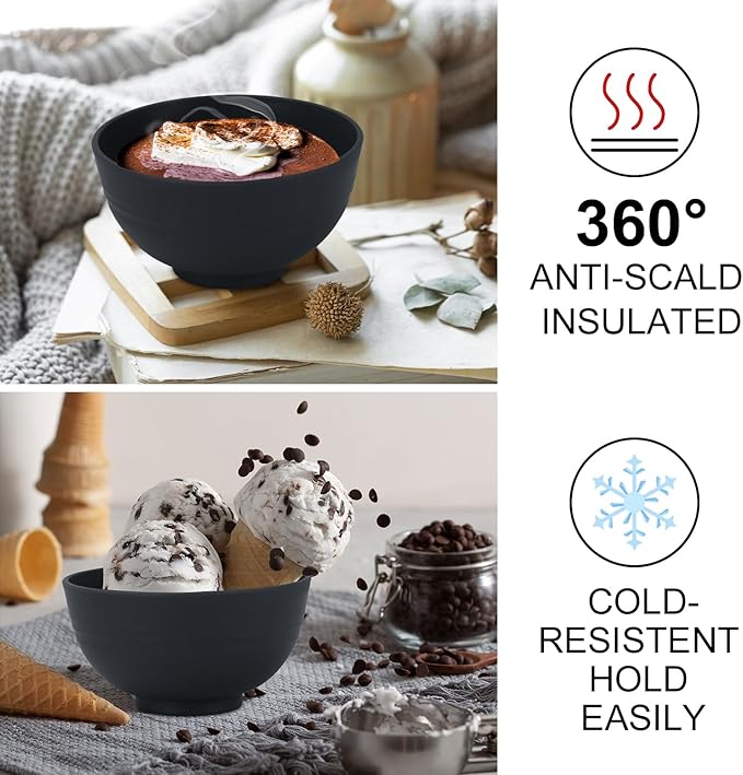 wheat straw snack bowls 10oz set of 8 - Unbreakable Dessert Bowls for kids - Mini Bowls for Ice Cream,Snack and Fruits - Microwave & Dishwasher Safe Appetizer Bowl Sets - Black