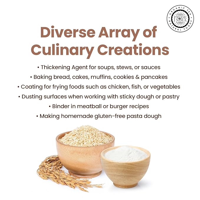 Pride of India- Brown Rice Flour 1 lbs (454 gm) Slightly Nutty Earthy Taste Milled in Small Batches | Ideal for Cakes Soups Noodles Dumplings Pastries Fritters | Vegan, Gluten-Free