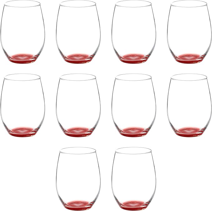 DISCOUNT PROMOS 10 ARC Stemless Wine Glasses Set, 21 oz. - Chardonnay, Cabernet, Merlot, Sauvignon - Red