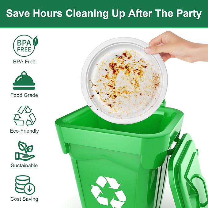 Disposable Paper Plates 9 inch, 200 Pack White Paper Plates Bulk, Eco Friendly Biodegradable Compostable Plates, Sturdy Dinner Paper Plates Heavy Duty for Party Wedding