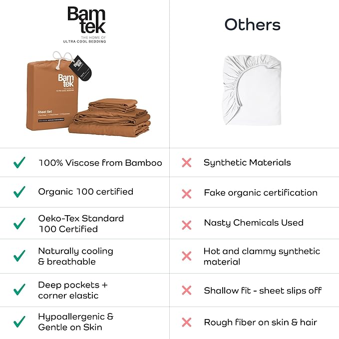 100% Viscose from Bamboo Sheets Full Size, Super Soft Bedding Set, 4PC Cooling Sheets for Hot Sleepers, Vegan Silk Moisture Wicking, Organically Grown Bedsheet, Almond - 54" x 75"