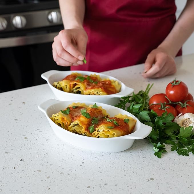 Heartland Home Porcelain Mini Casserole Dish Oval Au Gratin Dish (4pc Set). Cauliflower Baking Dish, Banana Split Bowls, Single Serving Dishes, Small Individual Gratin Dishes Set