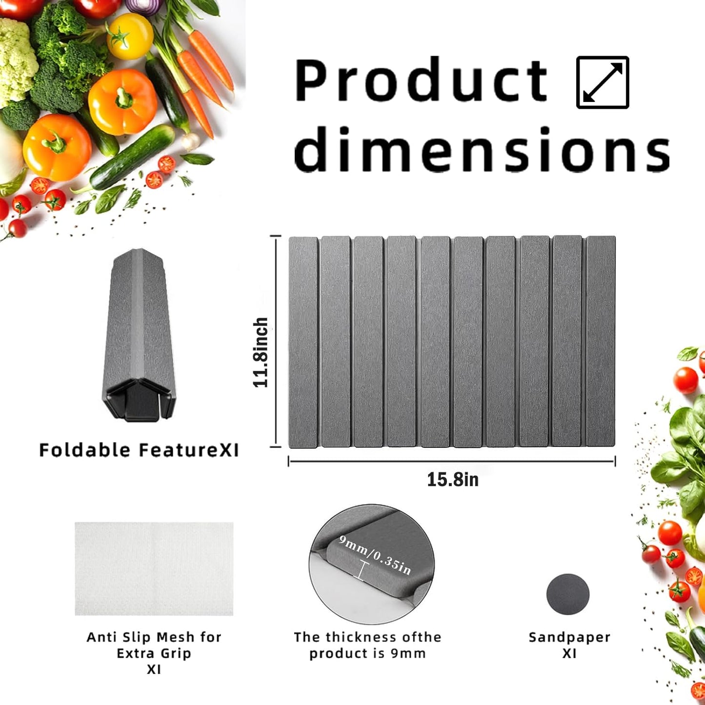 Stone Drying Mat for Kitchen Counter, Collapsible Dish Drying Mat, Fast Drying Diatomaceous Earth Dish Drying Mats, Water Absorbent Diatomite Kitchen Mat （Dark gray, small size）