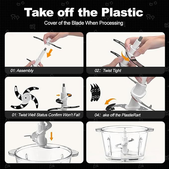 Food Processor, 3-Speed Electric Food Chopper with Vegetable Chopper & Meat Grinder - 2 Bowls (8 Cup Stainless Steel+8 Cup Glass), 300W, 2 Sets of 4 Bi-Level Blades for Vegetable/Fruits/Meat