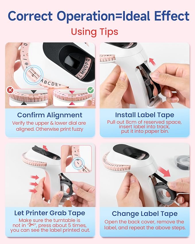 Zodzi Embossing Label Maker Machine with Tapes,Vintage Embossed Label Maker,Retro Label Makers,Old School Manual Embosser with 3 Rolls 3D Embossing Tapes for Nail Swatch Sticks/Office/Home - Pink