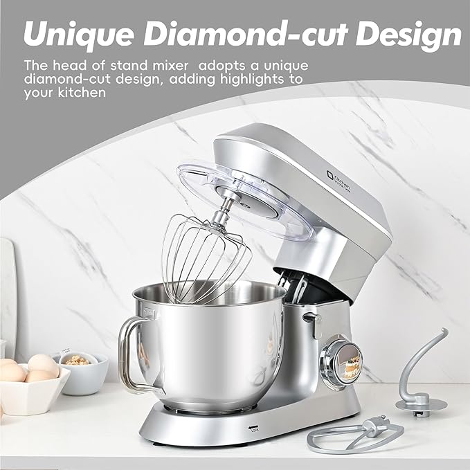 Kitchen in the box Stand Mixer, 900W 7.5QT Kitchen Electric Mixer, 6-Speed Tilt-Head Food Mixer for Baking with Dough Hook,Wire Whip,Beater (Silver)