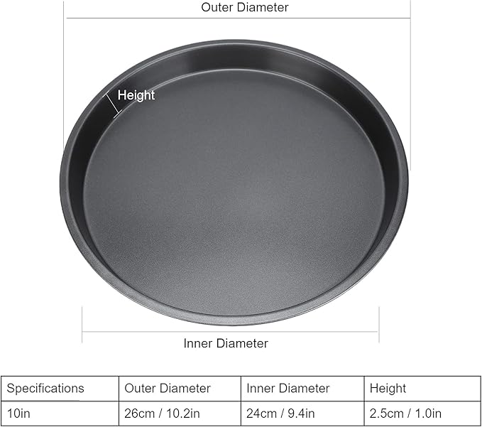 2Pcs Pizza Pan, 6in/9in/10in/12in Deep Dish Round Pizza Pan for Oven, Non Stick Thickened Carbon Steel Baking Pan for Home Kitchen, Dishwasher Safe(10in)