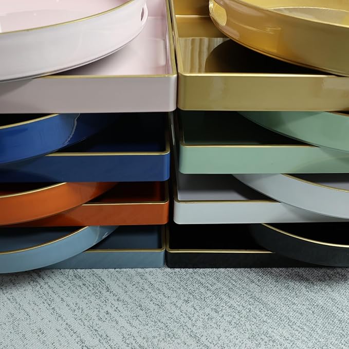 Spsyrine Black Decorative Serving Tray with Handles, Elegant Plastic Coffee Table Tray for Ottoman, Living Room, Home Decor 15.6" X 10.2"