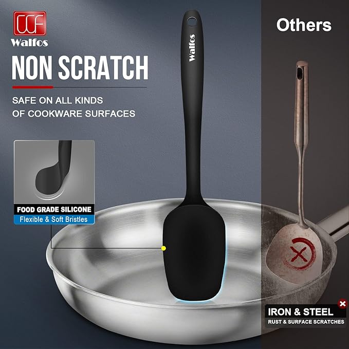 Walfos Silicone Spatula Set of 5 - (600°F) High Heat Resistant Kitchen Scraper Spatulas, One-Pieces Seamless Design, Perfect for Cooking Mixing & Baking - BPA Free and Dishwasher Safe,black