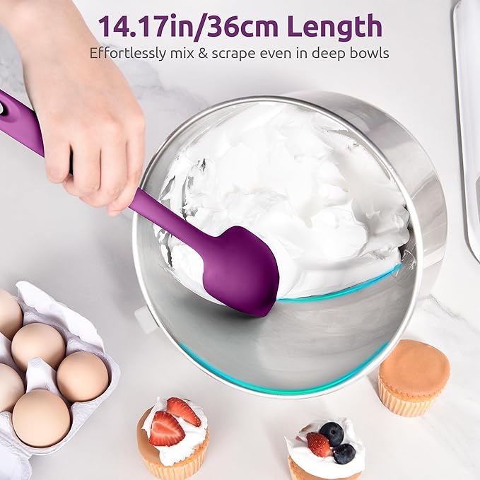 U-Taste Extra-Long 600ºF Heat Resistant Spatula Spoon: 14" Silicone Spoonula Cooking Utensils for Kitchen Use, Non-Stick Scoop Scraper with Soft Edge & Firm Core for Baking, Mixing, Serving (Purple)