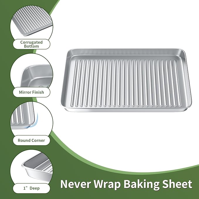Baking Sheet with Wire Rack Set: 3 Baking Pans + 3 Cooling Racks for Cooking and Baking - Stainless Steel Nonstick Bacon Pans for Oven, Warp Resistant & Heavy Duty & Rust Free