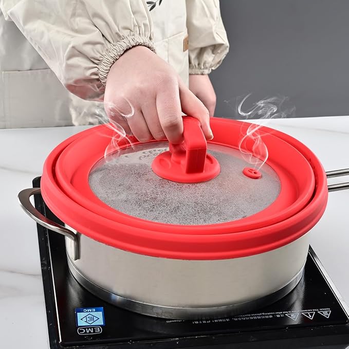 Microwave Splatter Cover Vented Glass Splatter Guard Lid with Collapsible Silicone for Food as Pot Cover 11.8 inch Large Plate for 6 7 8 9 10 11 inch Plate Bowl