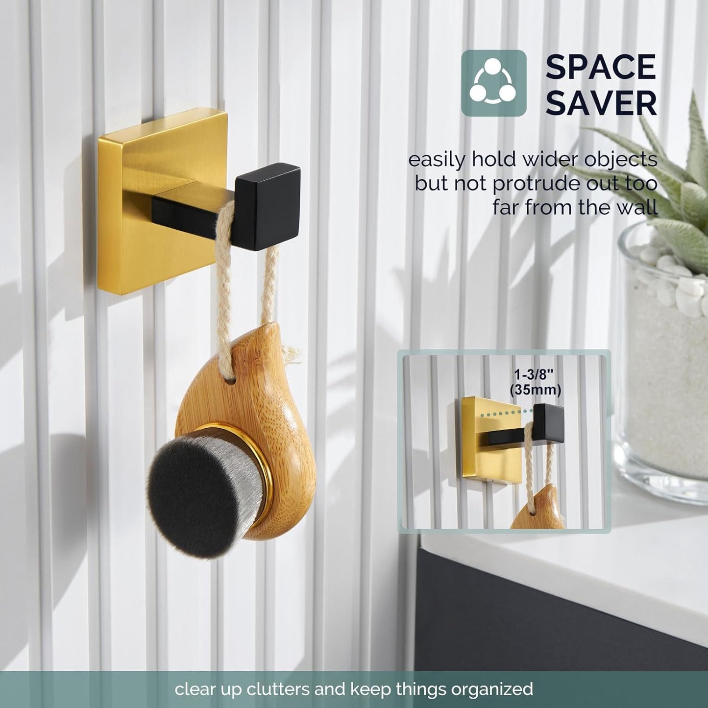 Angle Simple Towel Hook Black & Gold, 304 Stainless Steel Square Robe Bathroom Hook for Wall