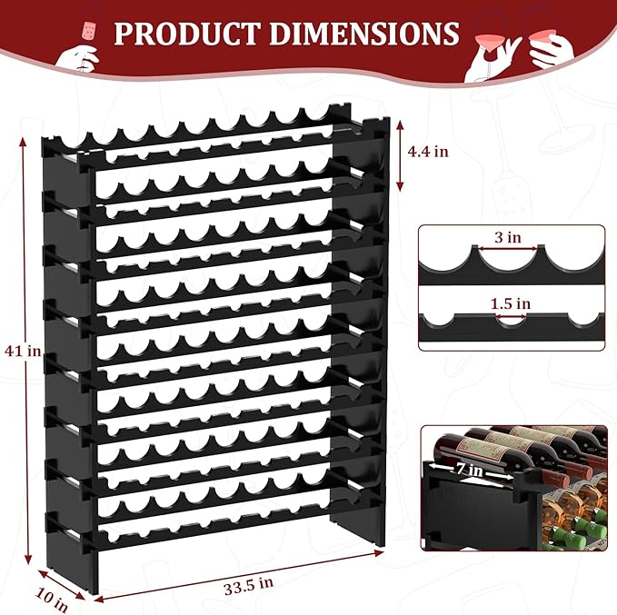 Domax Wine Rack Freestanding Floor - 8 Tiers Wine Bottle Holder 72 Bottle Stackable Bamboo Wooden Storage Racks Shelves for Kitchen, Bar, Pantry and Cellar (Black)