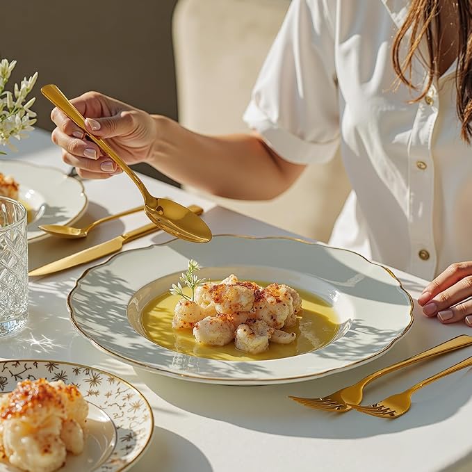 KINGSTONE Silverware Set for 12, 60-Piece Forged 18/10 Stainless Steel Flatware Set, Mirror Finish Cutlery Set Dishwasher Safe for Home, Restaurant, Wedding, Party, Gold