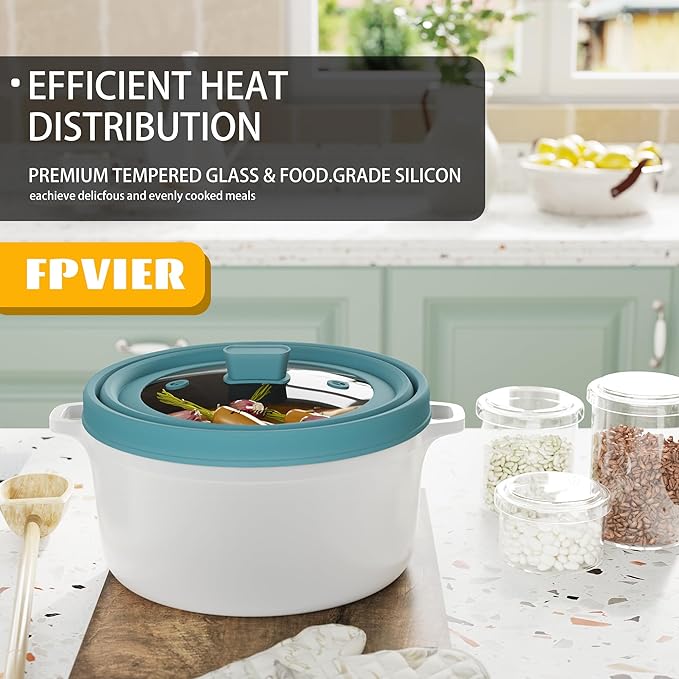 Microwave Splatter Cover, Vented Silicone and Glass Cover Splatter Guard Lid, Food Collapsible Plate Cover Lid with Easy Grip Handle. (Blue, 9 inch)